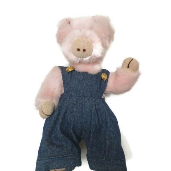 Boyds Ty Penelope Pig Plush Collectible Toy With Denim Overalls Style 6036 8" - Picture 3 of 5